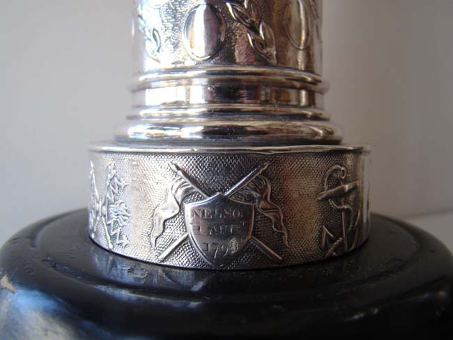A rare pair of English silver plated candlesticks circa 1798-1800 commemorating English naval victories. — image 2